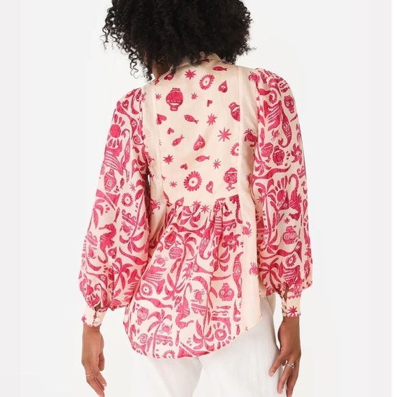 NWT Alemais Esmerelda 100% Silk Eye Printed Fuchsia Pink Button Up Blouse US 0 - Picture 3 of 15
